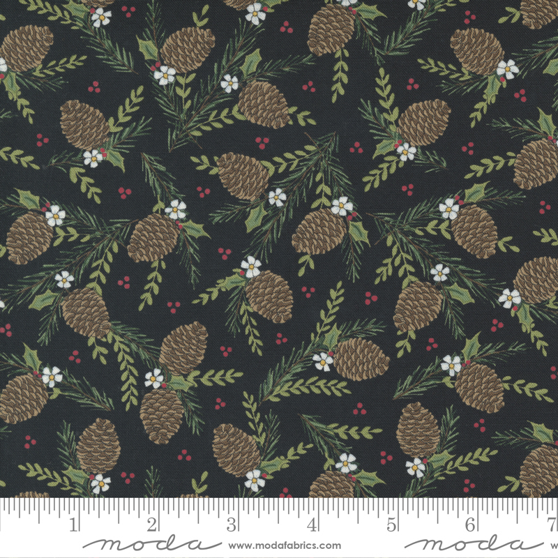Holly Berry Tree Farm Black - Pinecone Greenery - Fabric