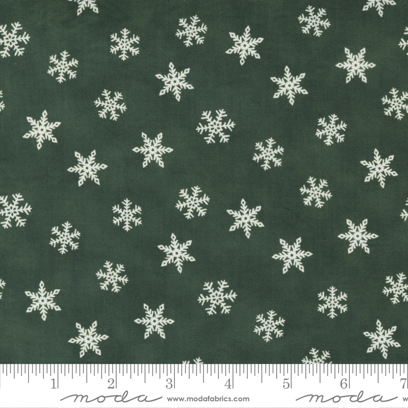 Holly Berry Tree Farm Green - Tossed Snowflakes - Fabric, zoomed in. Select this picture to zoom back out.