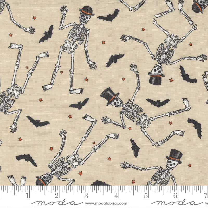 Ghostly Greetings Parchment - Dancing Skeletons - Fabric
