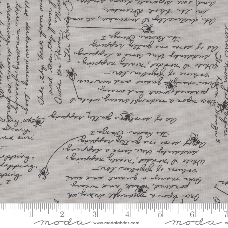 Ghostly Greetings Granite Grey - Creepy Cursive - Fabric