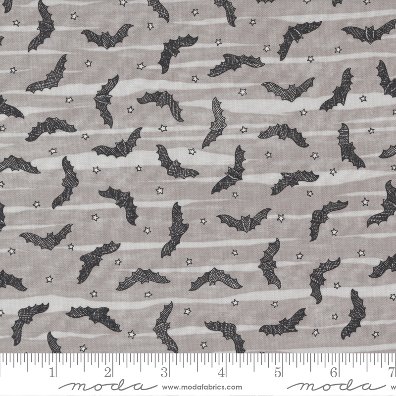 Ghostly Greetings Granite Grey - Bat Skies  - Quilt Fabric