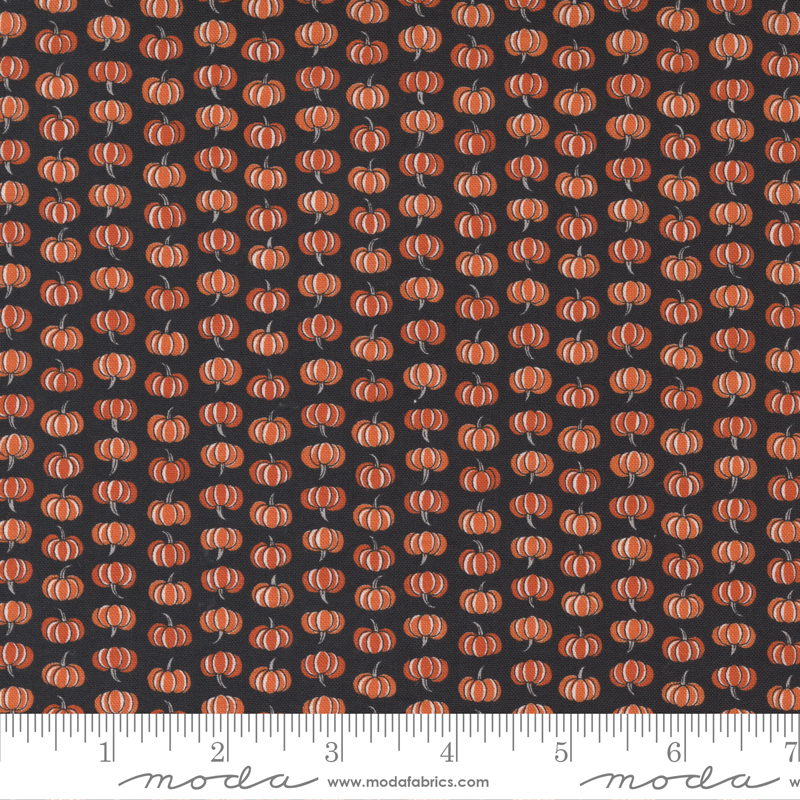 Ghostly Greetings Midnight Black Pumpkin Patch - Fabric