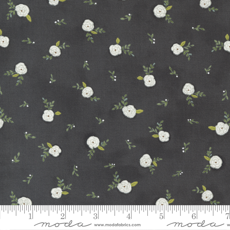 Happiness Blooms Slate - Tossed Blooms - Quilt Fabric, zoomed in. Select this picture to zoom back out.