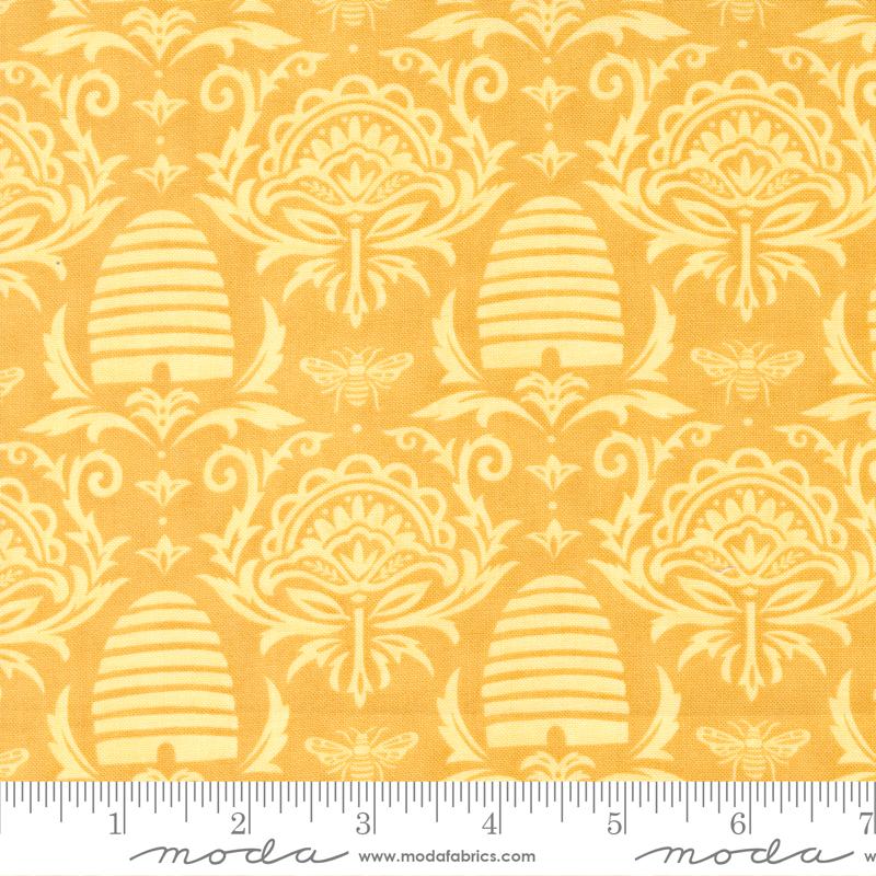 Bee skep Damask Damask - Daisy Yellow - Quilt Fabric