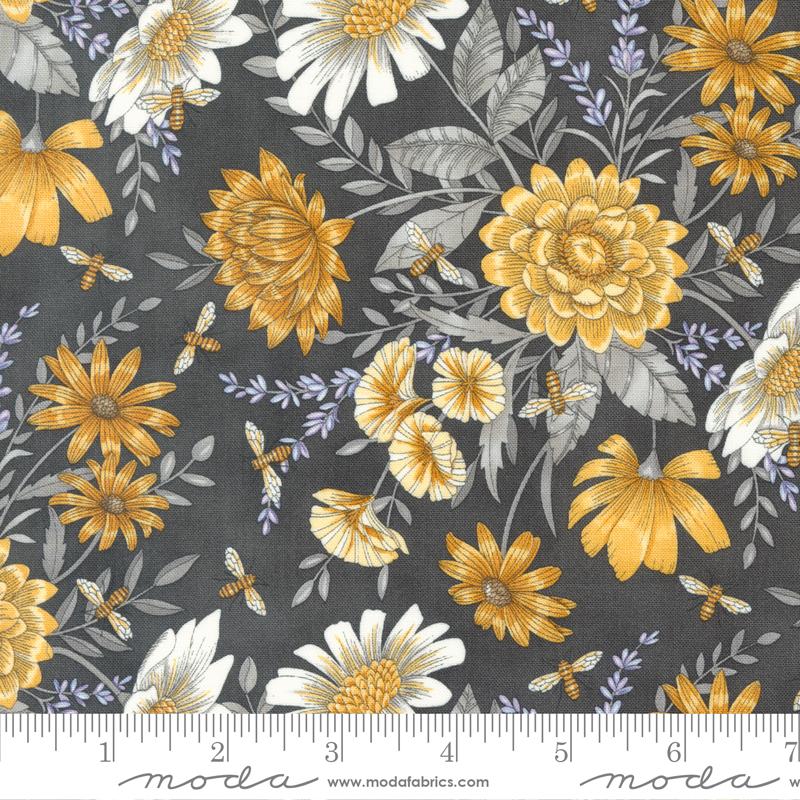 Floral All Over Florals Bees - Charcoal - Quilt Fabric