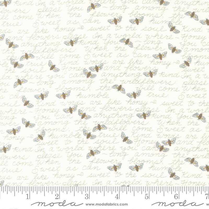 Kind Words Text And Words Bees - Milk - Quilt Fabric