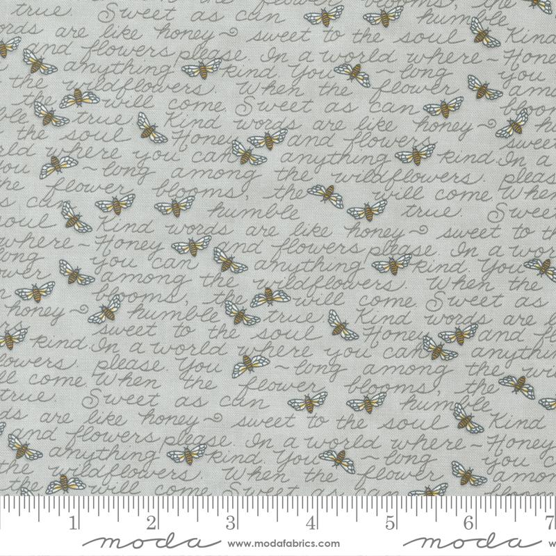 Kind Words Text And Words Bees - Dove Grey - Quilt Fabric