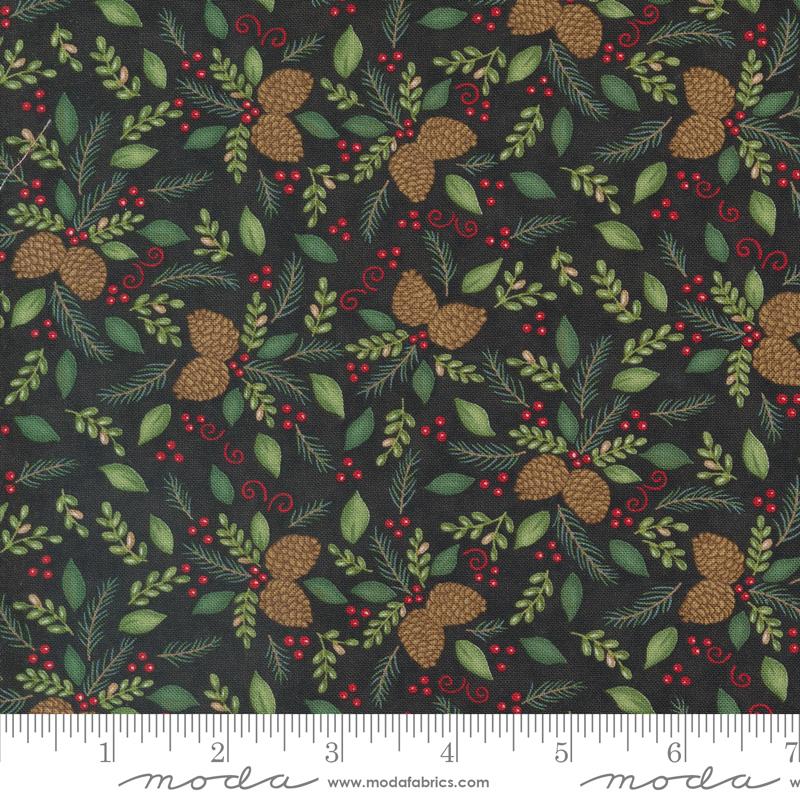 Woodland Winter Pinecones - Charcoal Black - Quilt Fabric