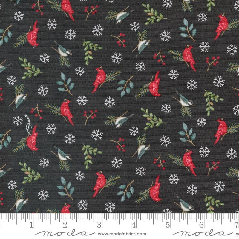 Woodland Winter Cardinals - Charcoal Black - Quilt Fabric