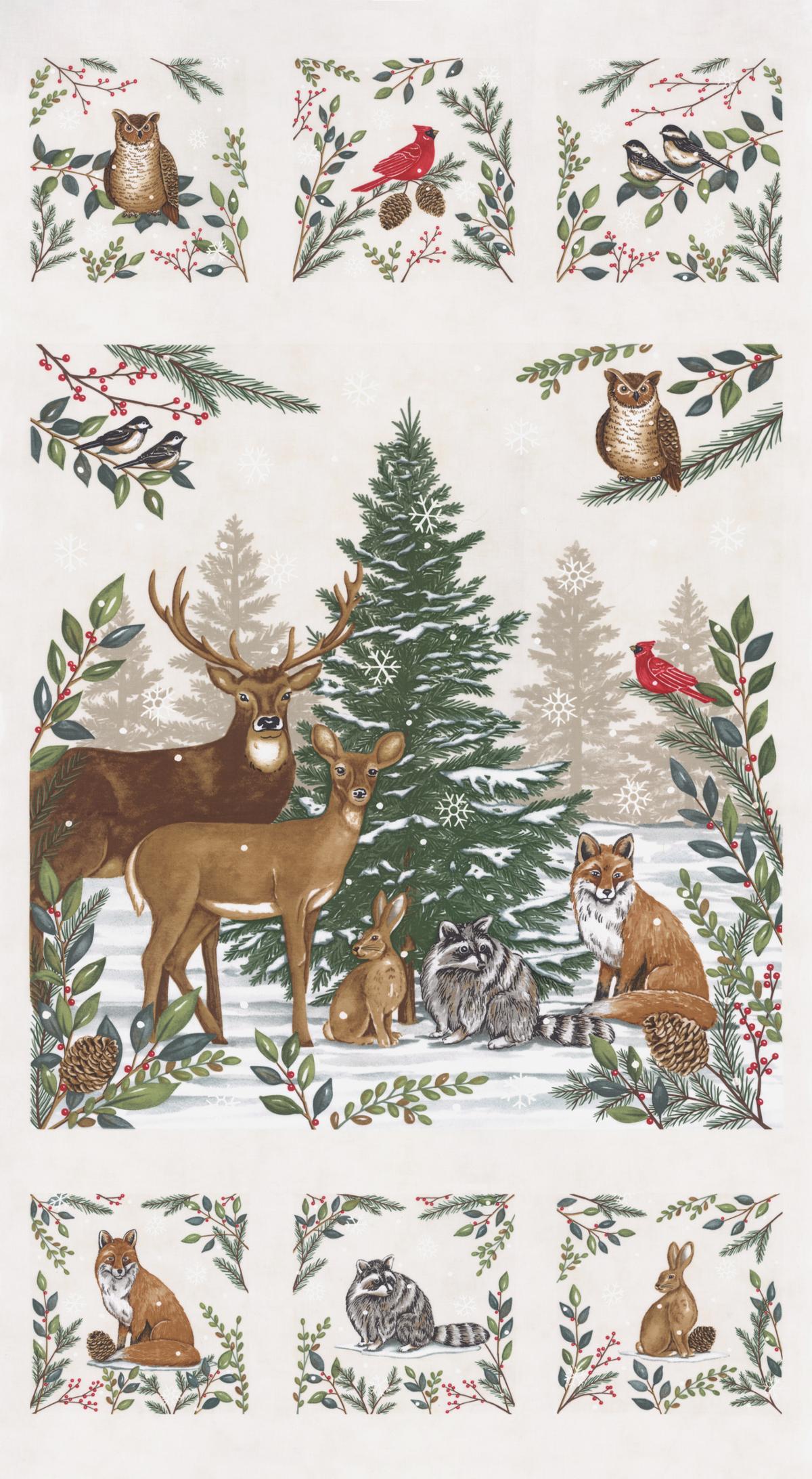 Woodland Winter Panel - Snowy White - Quilt Panel