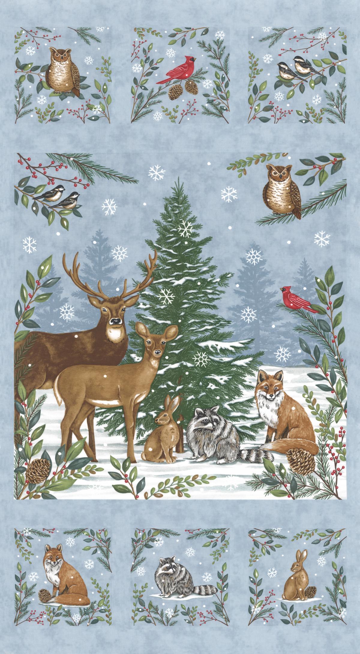 Woodland Winter Panel - Sky Blue - Quilt Panel