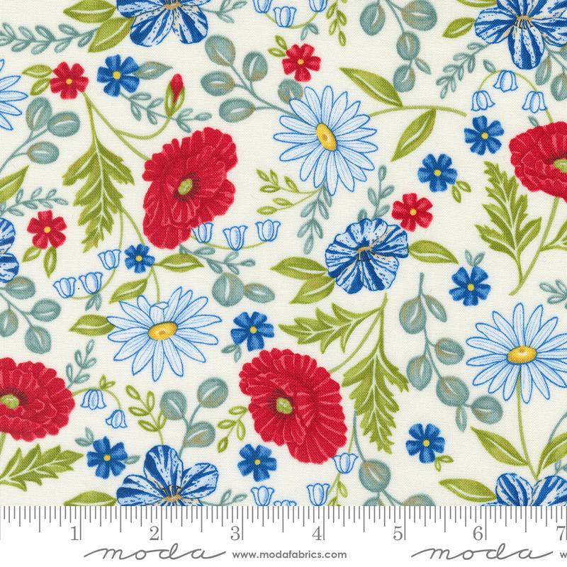 Red White Bloom Flowers - Daisy White - Quilt Fabric