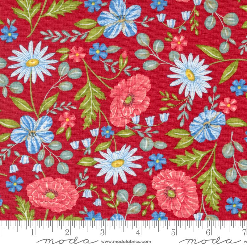 Red White Bloom Flowers - Patriotic Poppy - Quilt Fabric