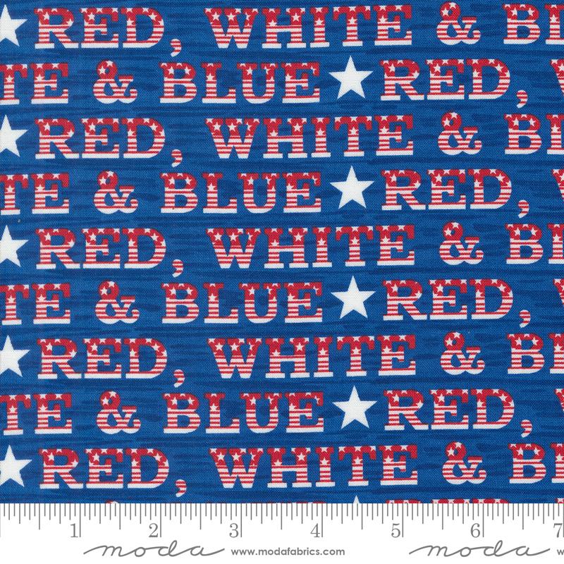 Red White Bloom Text - Midnight Blue - Quilt Fabric
