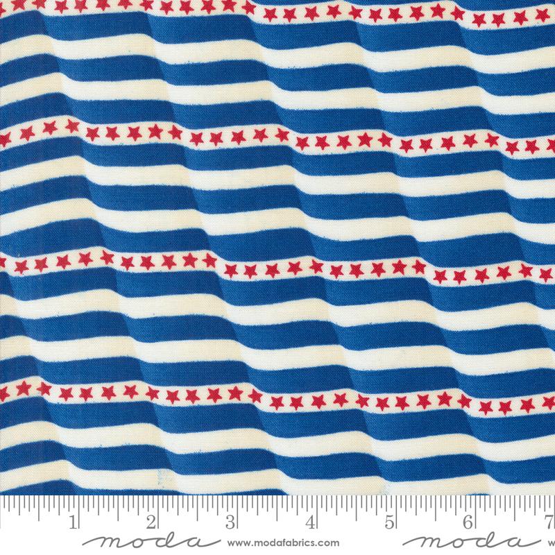 Red White Bloom Waves - Midnight Blue - Quilt Fabric