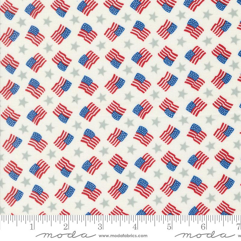 Red White Bloom Flags - Daisy White - Quilt Fabric