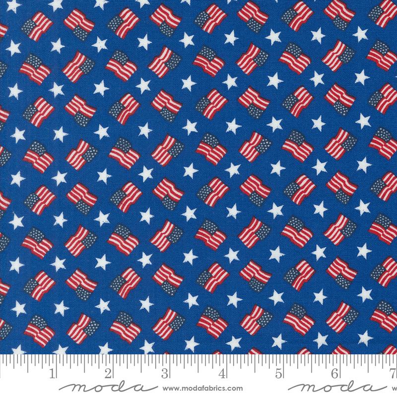 Red White Bloom Flags - Midnight Blue - Quilt Fabric
