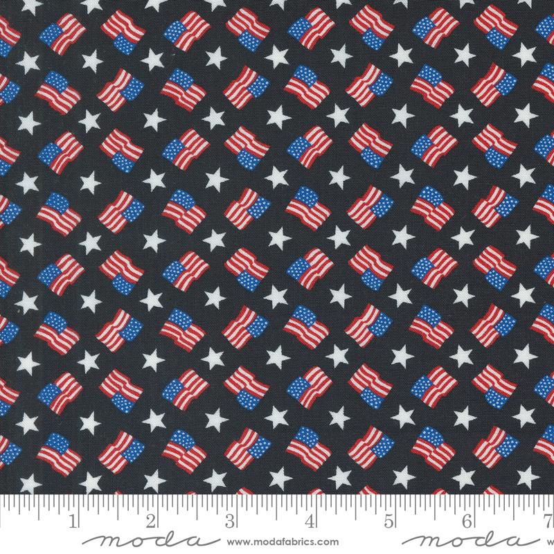 Red White Bloom Flags - Black - Quilt Fabric