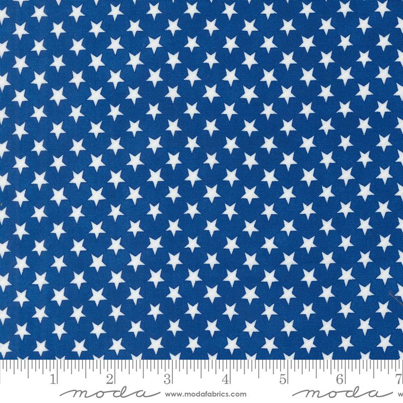 Red White Bloom Stars - Midnight Blue - Quilt Fabric