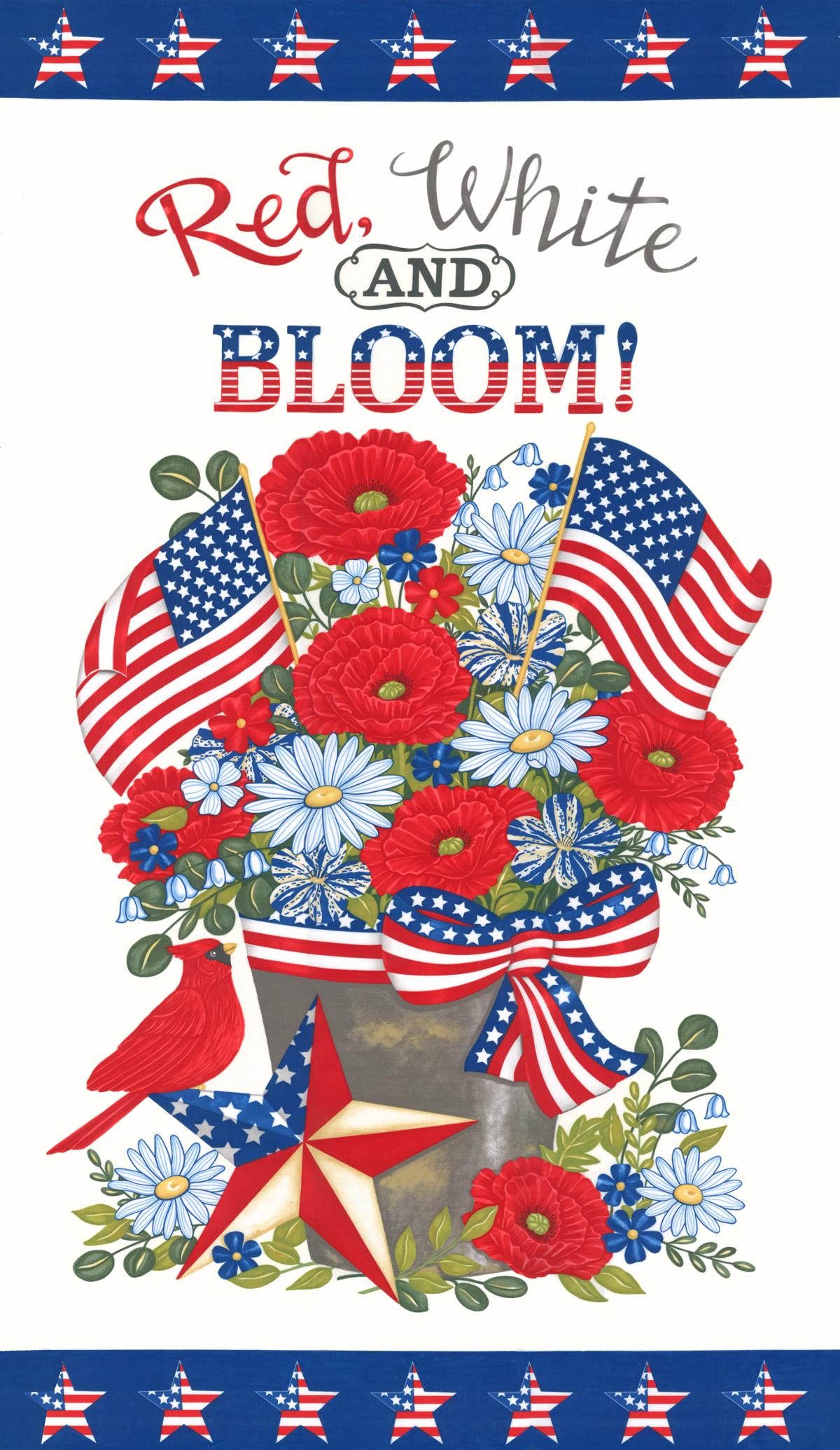 Red White Bloom Daisy White - Panel