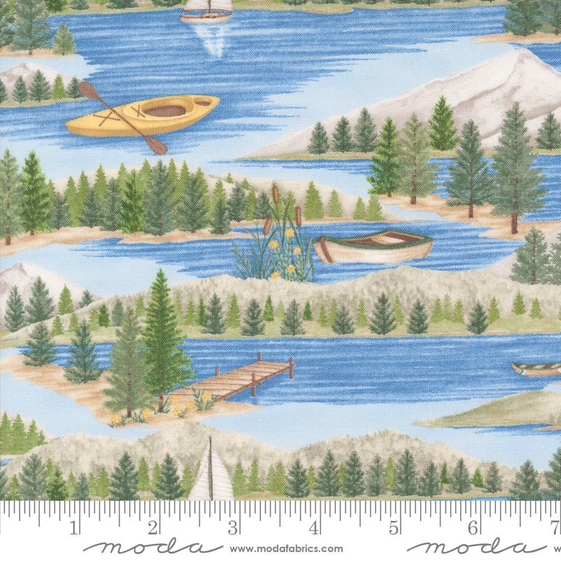 On Lake Time Boats - Sky Blue - Quilt Fabric