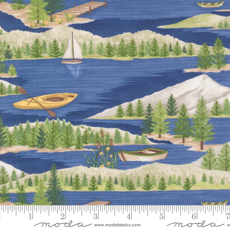 On Lake Time Boats - Deep Water - Quilt Fabric