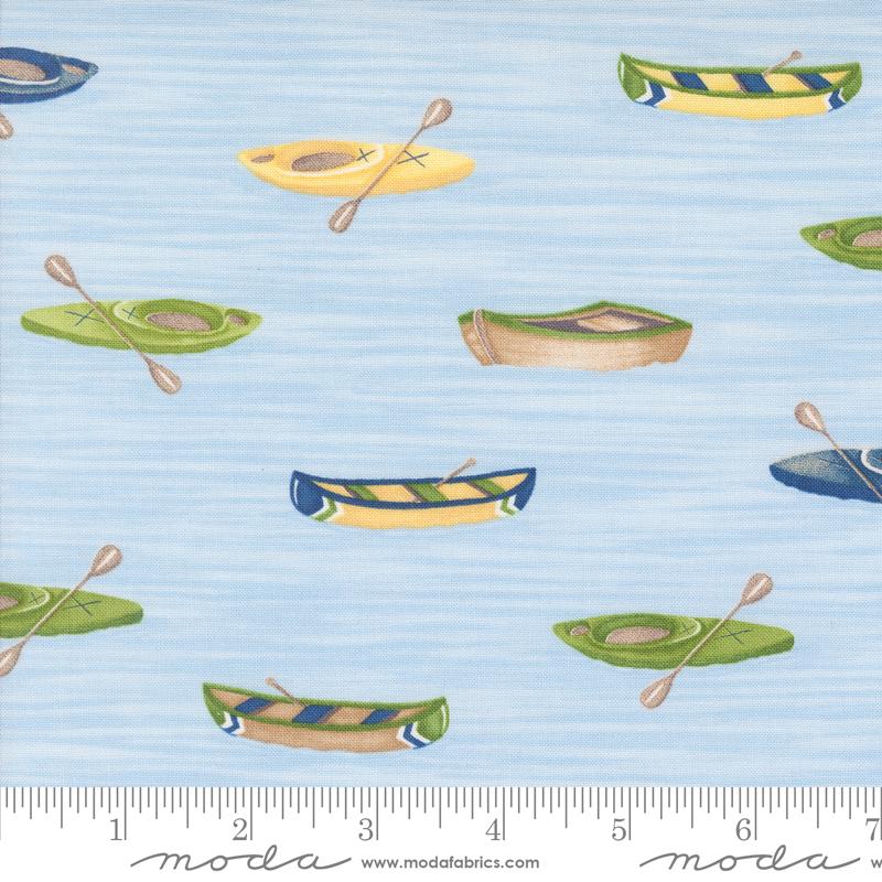 On Lake Time Boats - Sky Blue - Quilt Fabric