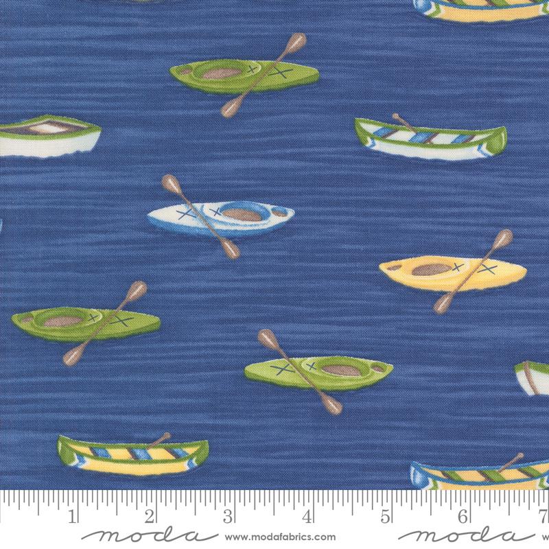 On Lake Time Boats - Deep Water - Quilt Fabric