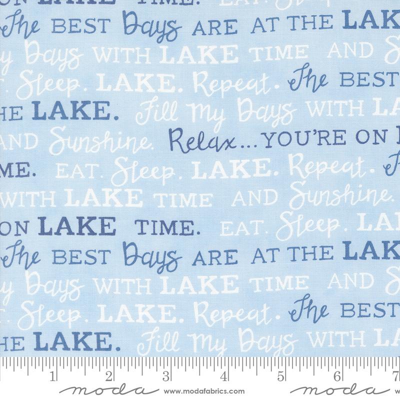 On Lake Time Text - Sky Blue - Quilt Fabric