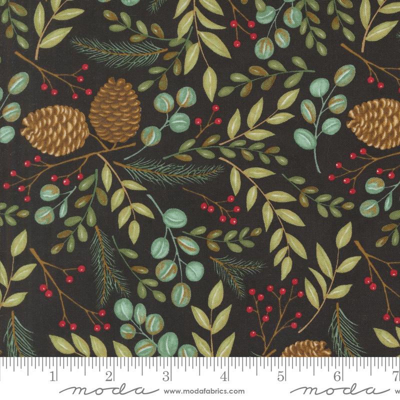 Winter Friends Pinecones Charcoal Black - Christmas Fabric