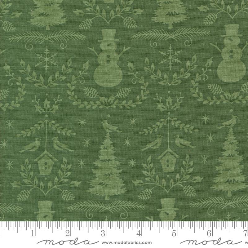 Winter Friends Damask Spruce - Christmas Quilt Fabric