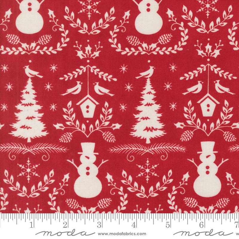 Winter Friends Damask Berry Red - Christmas Quilt Fabric