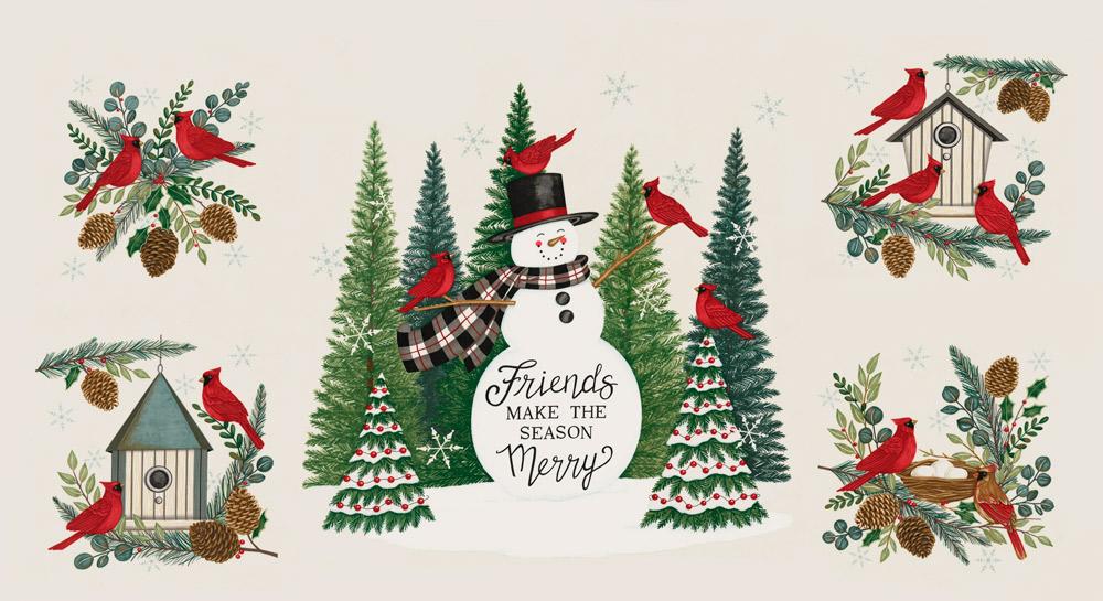 Winter Friends Snowy White - Christmas Quilt Panel