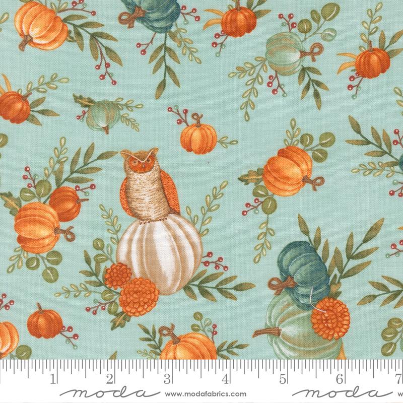 I Love Fall Most Of All Pumpkins Dark Aqua - Quilt Fabric