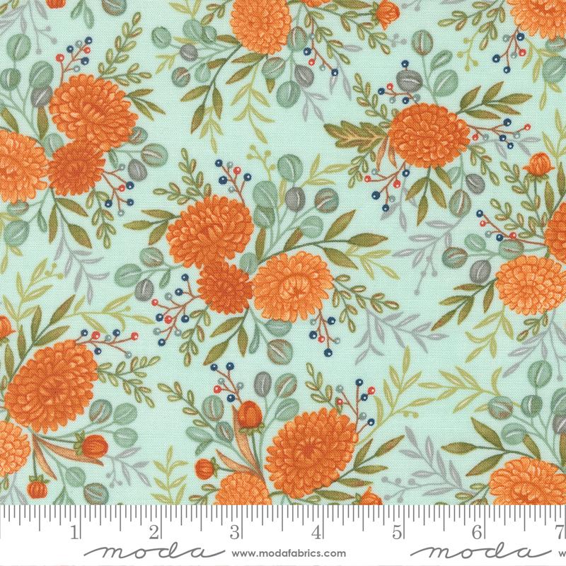 I Love Fall Most Of All Flowers Aqua - Quilt Fabric