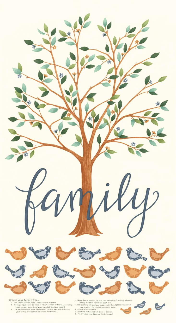 Family Tree Warm White - Quilt Panel