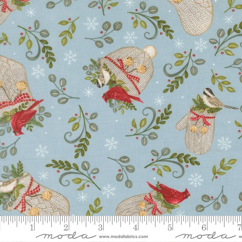 When Snow Falls Mittens Winter Sky - Quilt Fabric