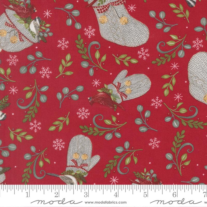 When Snow Falls Mittens Berry Red - Quilt Fabric
