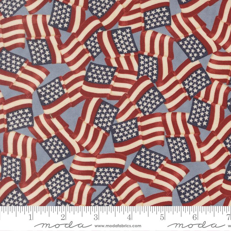 America 250 Years Flags Steel Blue - Quilt Fabric