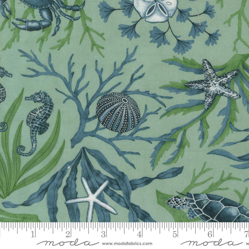 Seaside Life Aqua - Quilt Fabric, zoomed in. Select this picture to zoom back out.