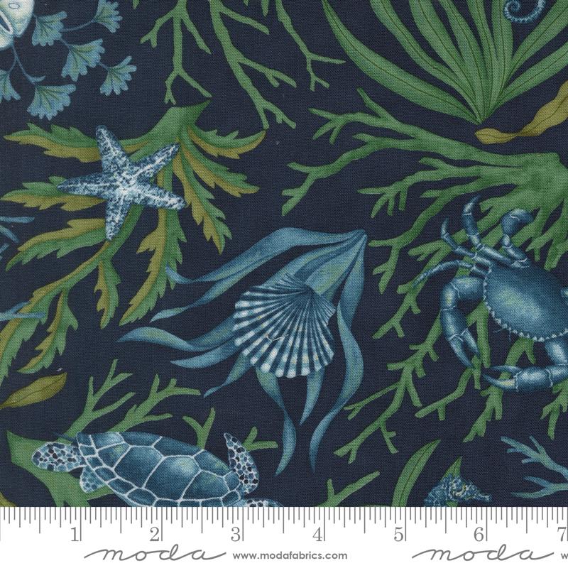 Seaside Life Deep Sea - Quilt Fabric, zoomed in. Select this picture to zoom back out.