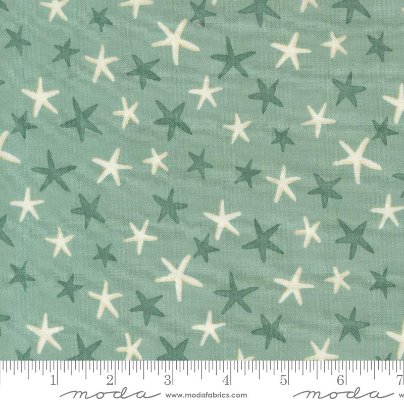 Seaside Stars Aqua - Quilt Fabric, zoomed in. Select this picture to zoom back out.