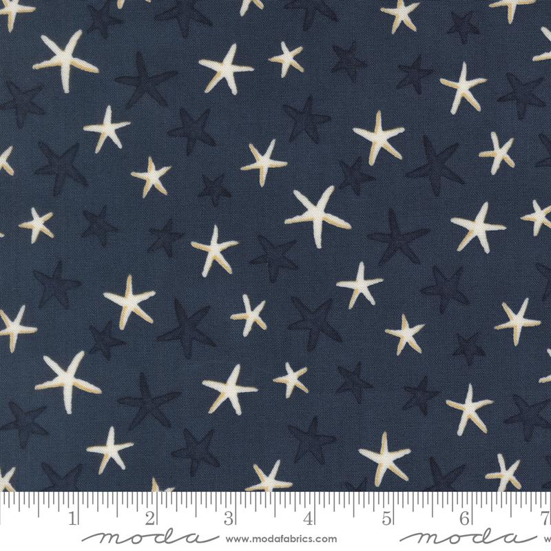 Seaside Stars Sea - Quilt Fabric, zoomed in. Select this picture to zoom back out.