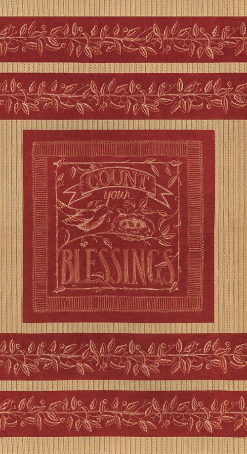 Count Your Blessings Brick Red - Quilt Panel