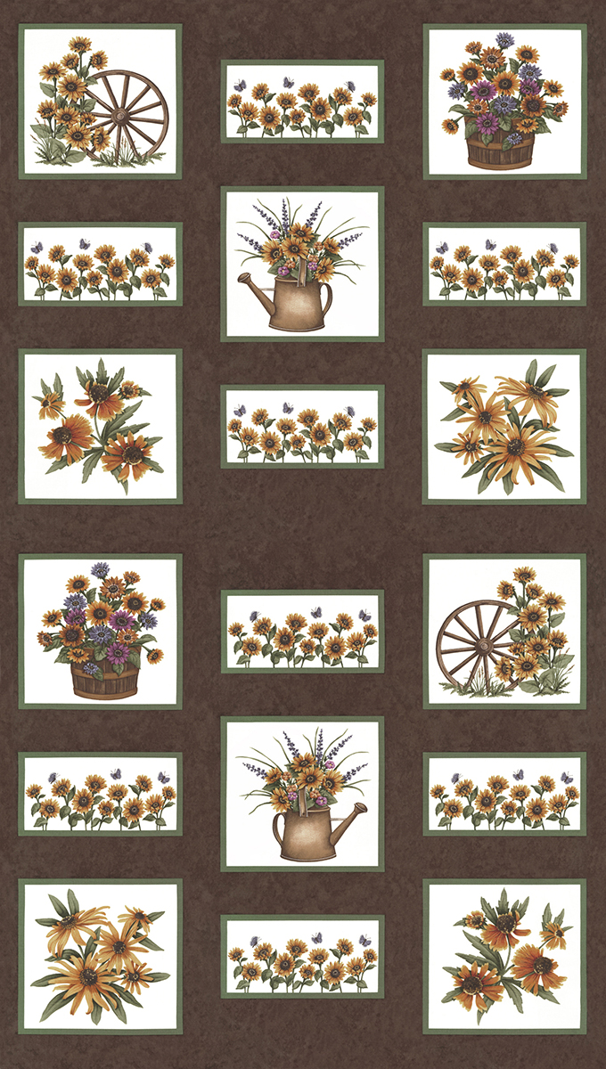 Sunflower Garden Panel Brown - Quilt Panel