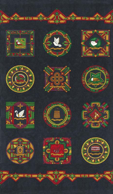 Twelve Days Panel Onyx - Quilt Panel