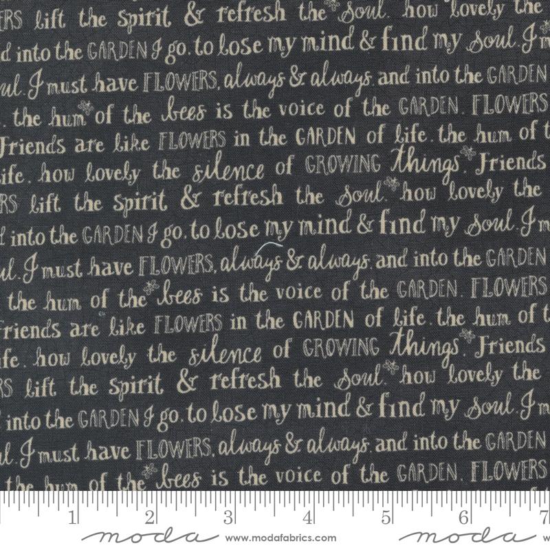 Bloom And Grow Words - Black - Quilt Fabric