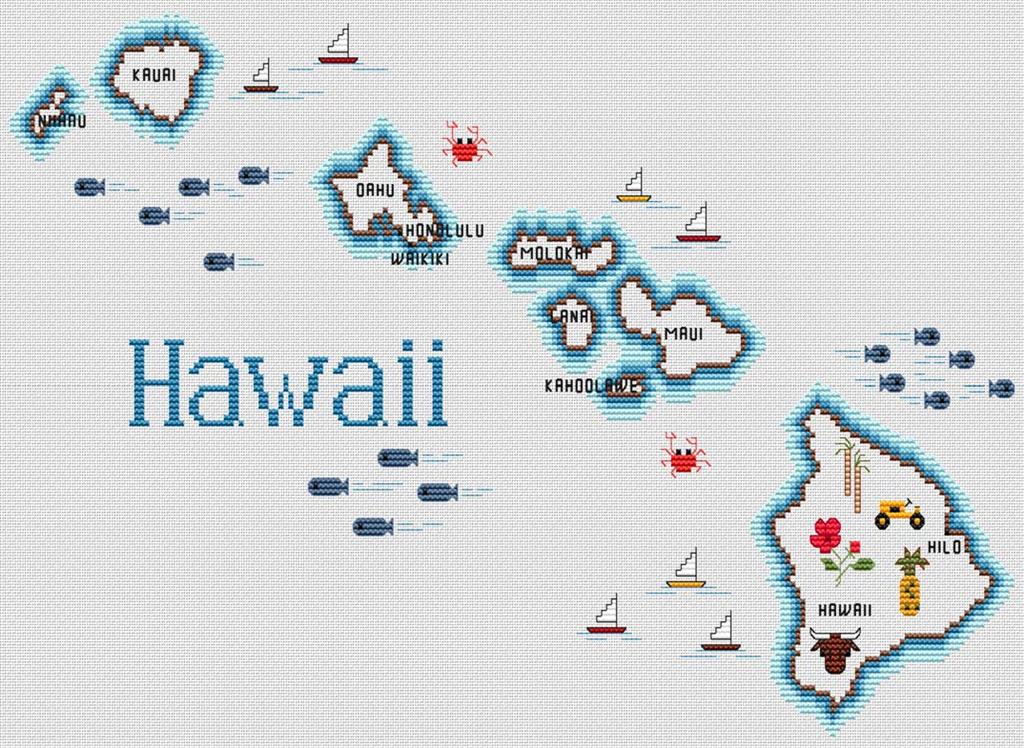 Hawaii Map - Cross Stitch Pattern
