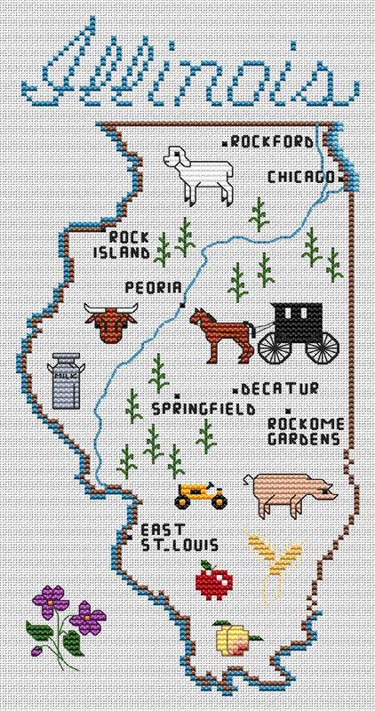 Illinois Map - Cross Stitch Pattern