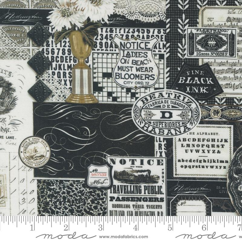 Sable & Swan Collage - Ebony Porcelain - Quilt Fabric